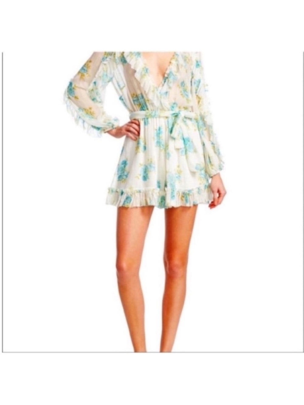 Zimmermann Cream Floral Mini Dress with Blue and Yellow Print